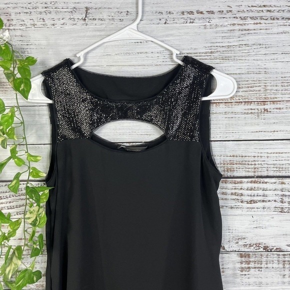 BCBG MaxAzria Tunic Top size XXS Black Sequins Cocktail Wedding Evening Disco - Picture 3 of 10